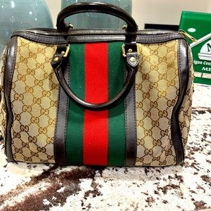 Gucci Vintage Red and Green Monogram Medium Joy Boston Bag